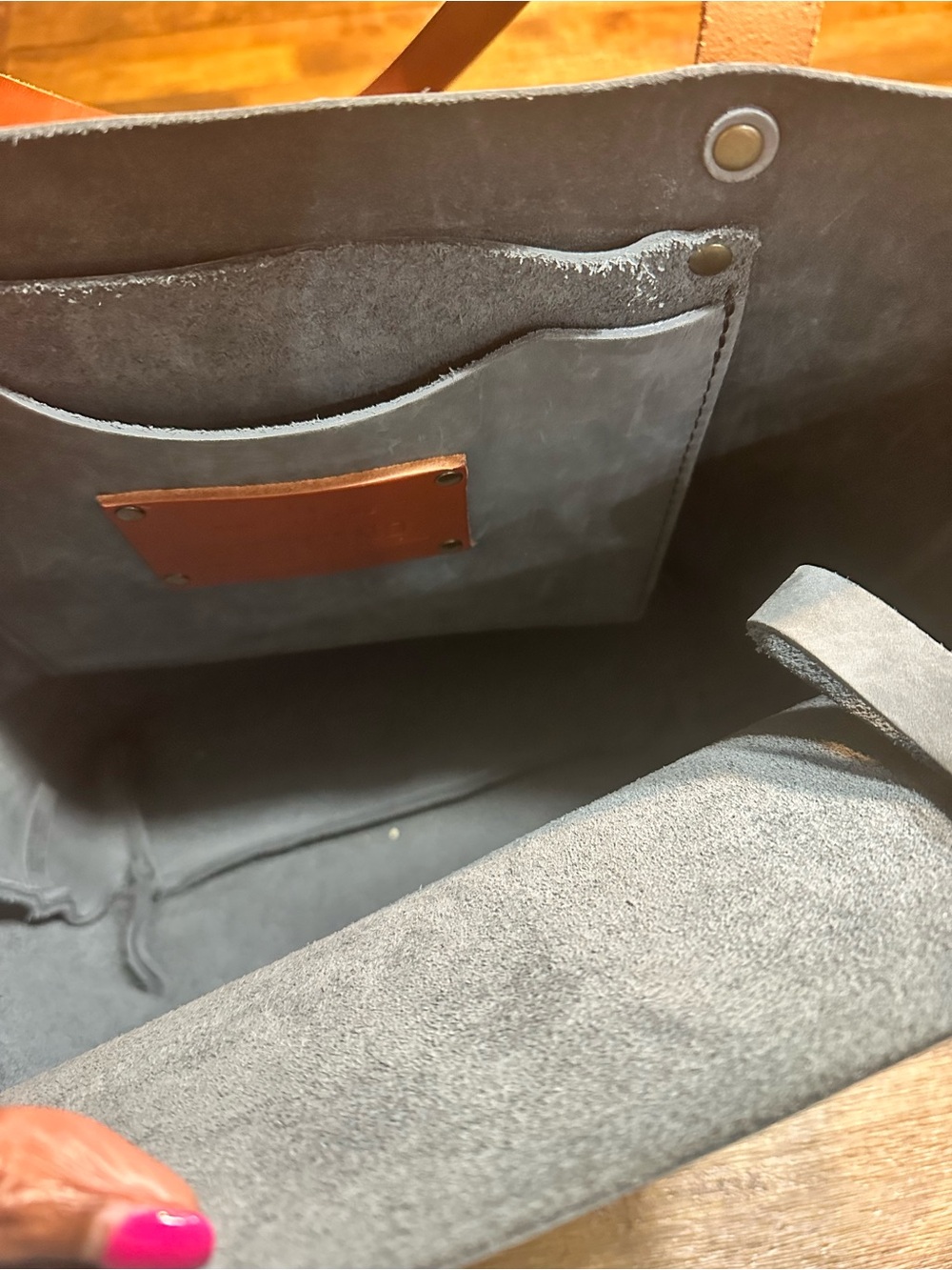 Portland Leather Gray Tote with Brown Leather Straps - Picture 7 of 8